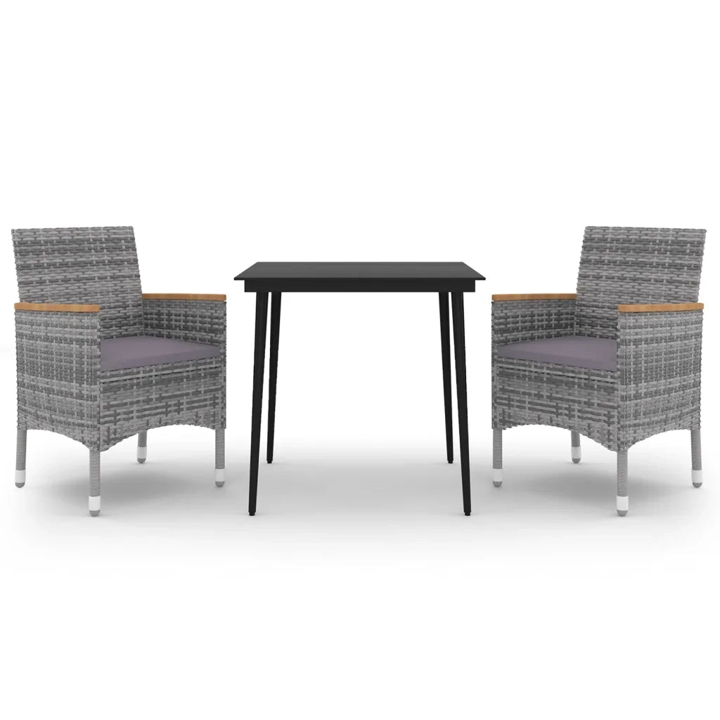 Set da Pranzo per Giardino 3 pz | Set Salotto da Giardino con Cuscini Polyrattan e Vetro