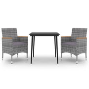 Set da Pranzo per Giardino 3 pz | Set Salotto da Giardino con Cuscini Polyrattan e Vetro