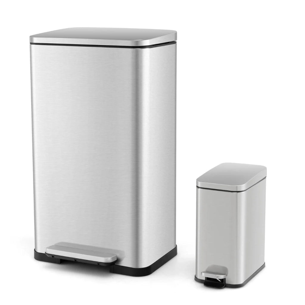 Set di 2 pattumiere a pedale 40L e 6L funzionamento senza mani design moderno acciaio inox argento 20_0019362