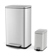 Set di 2 pattumiere a pedale 40L e 6L funzionamento senza mani design moderno acciaio inox argento 20_0019362