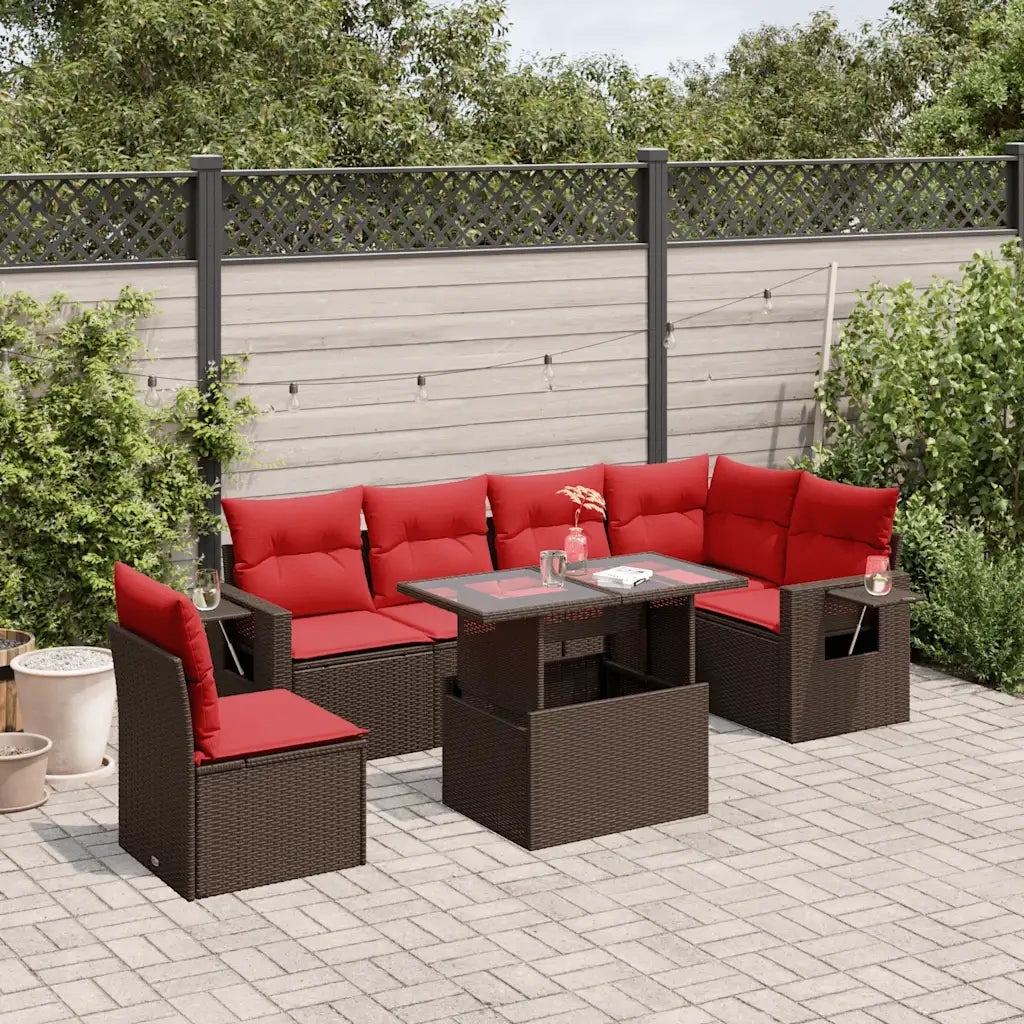 Set Divani da Giardino 7 pz con Cuscini Marrone in Polyrattan 3267944