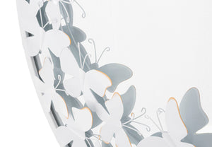 Specchio Rotondo Bianco Butterfly 62,5x2,3 cm in Ferro Specchio e MDF Bianco e Oro
