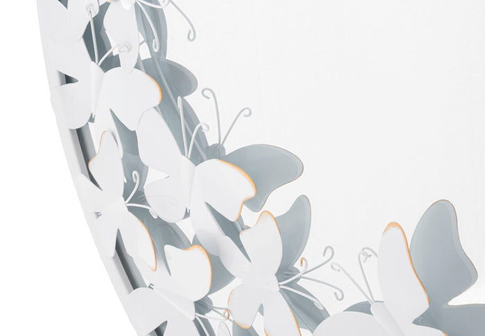 Specchio Rotondo Bianco Butterfly 62,5x2,3 cm in Ferro Specchio e MDF Bianco e Oro