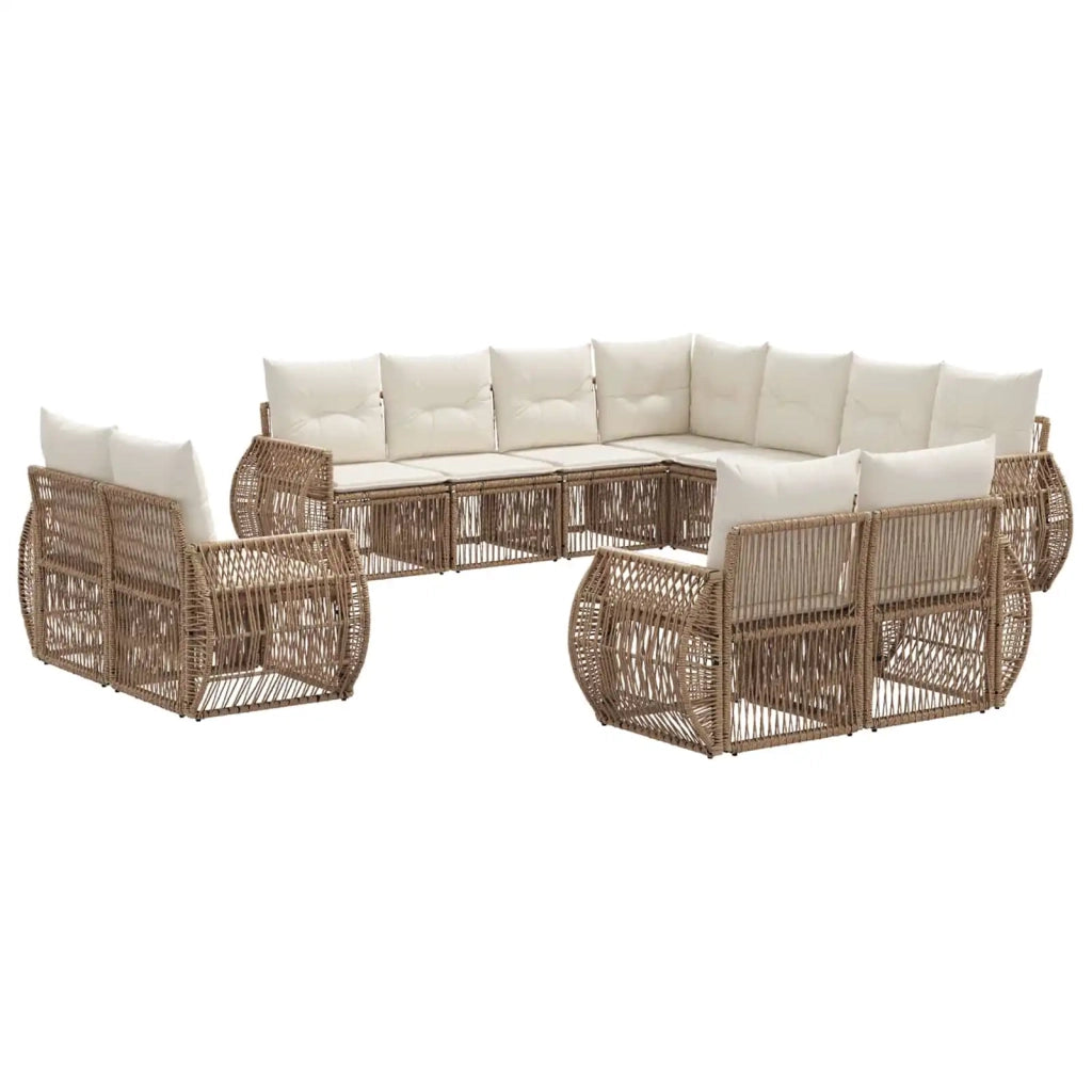 Set Divano da Giardino 11 pcs Beige e Bianco Crema polyrattan 3435588