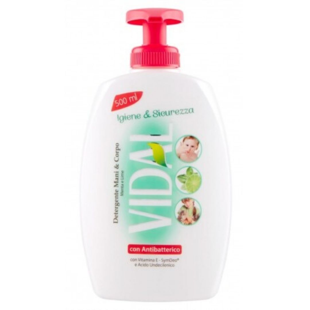 Sapone liquido vidal menta e lime 5 dosatori da 500 ml con antibatterico