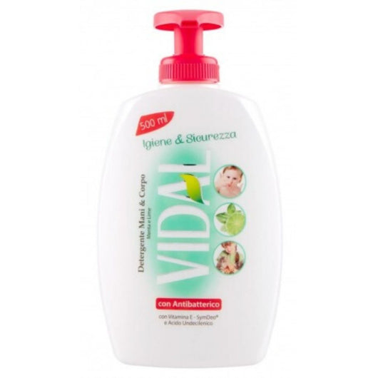 Sapone liquido vidal menta e lime 5 dosatori da 500 ml con antibatterico