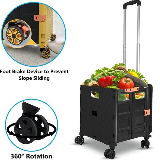 Carrello per spesa, Opvoucabile, Portatile, per il trasporto di auto a 4 ruote, Inclinabile, con coperchio, Carrello portatile per spesa con ruote, Carrello per spese, Nero