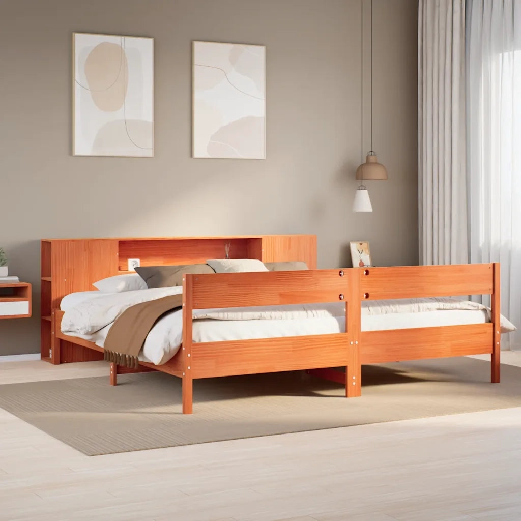 Letto matrimoniale | Letto per adulti | Letto Libreria senza Materasso Marrone Cera 200x200 cm in Pino