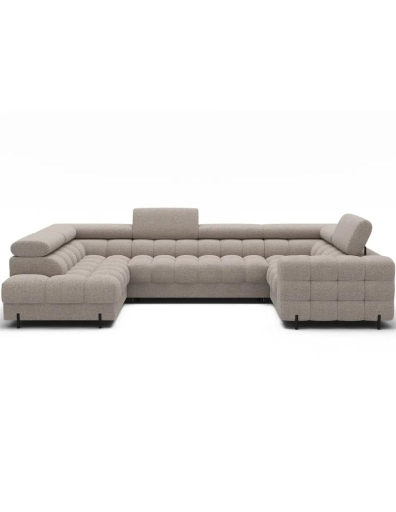 Divano panoramico convertibile FACTORY 3 posti beige – angolo sinistro con contenitore