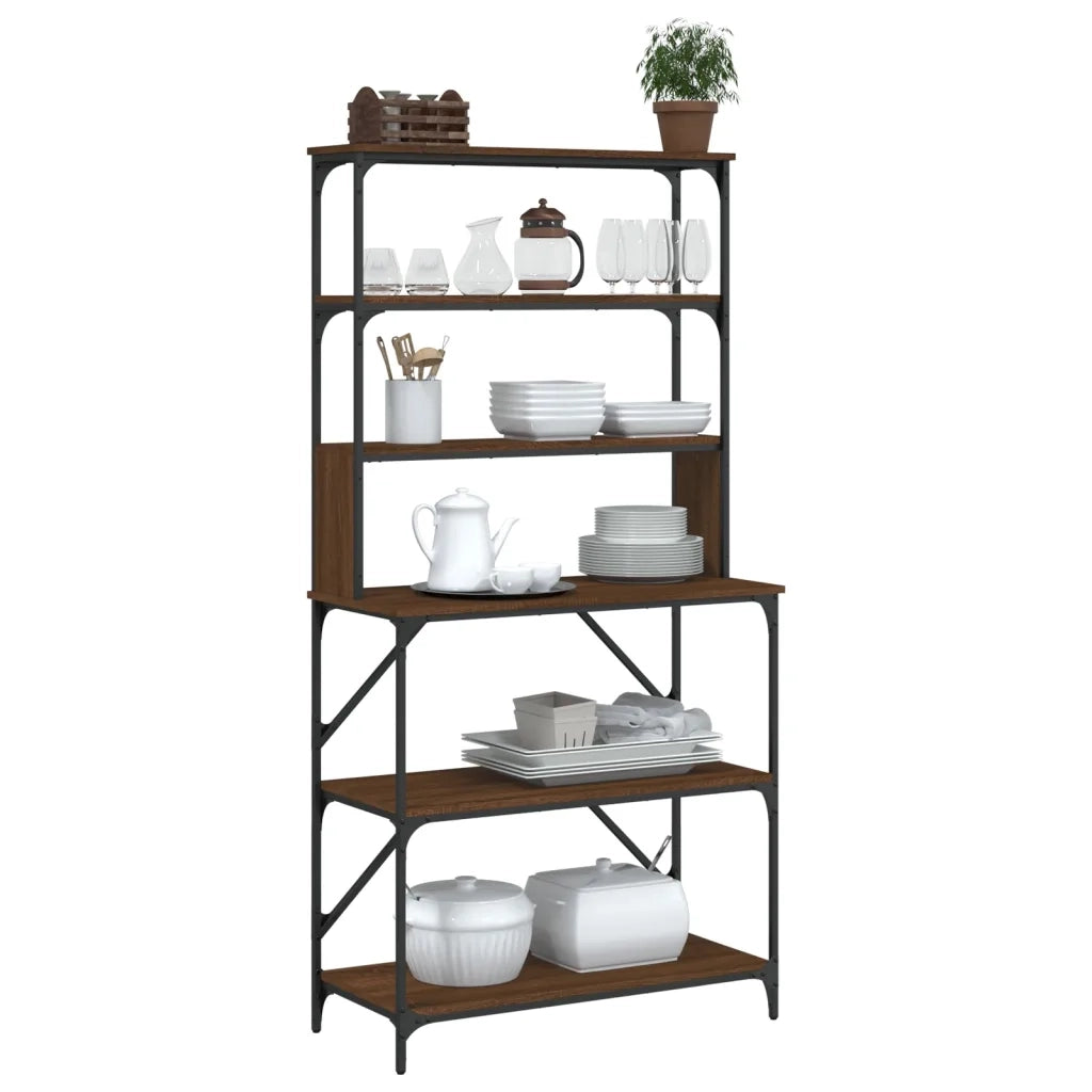 Mensola da cucina-Scaffale Cucina 6Ripiani Rovere Marrone 90x40x180cm Multistrato