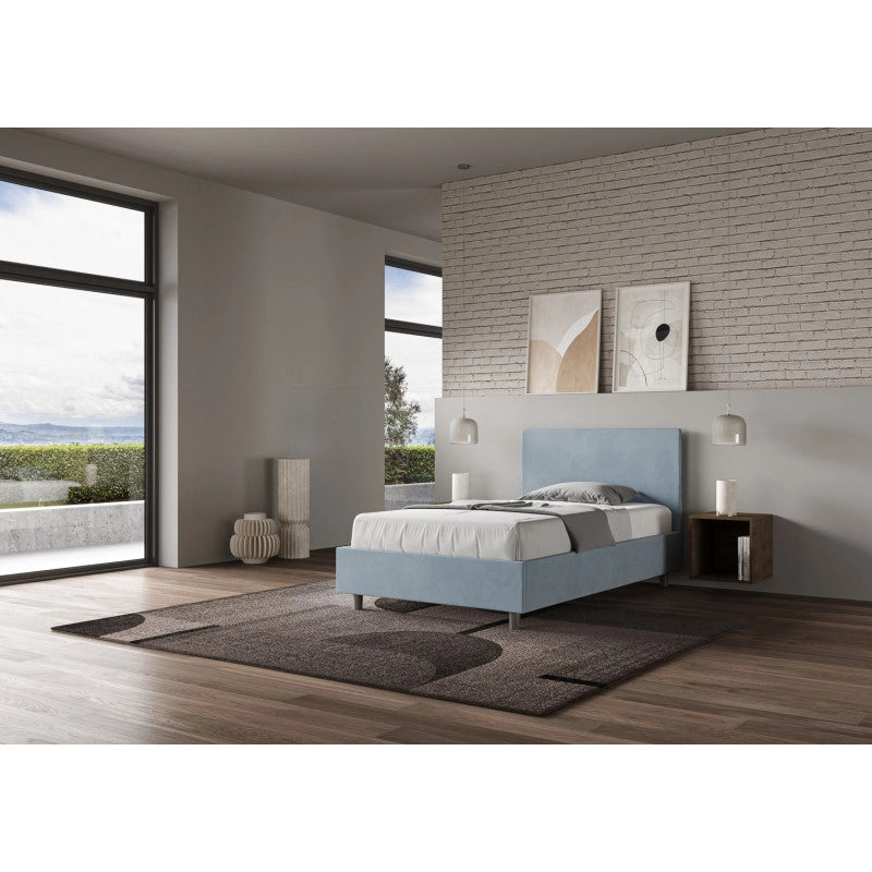 Letto imbottito Piazza e mezzo 110x210 cm Adele - Senza rete,Microfibra,Azzurro