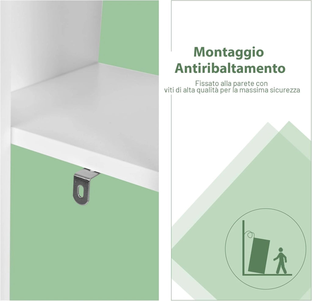 Libreria Multiuso da Terra, Libreria ad Albero con 8 Ripiani, Scaffale in Legno per Libri, Ideale per Soggiorno, Ufficio, 50 x 25 x 145 cm (Bianco)