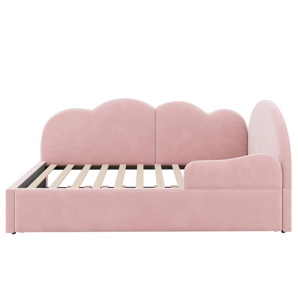 Letto imbottito L con letto estraibile e testiera a forma di nuvola in velluto rosa per camera da letto