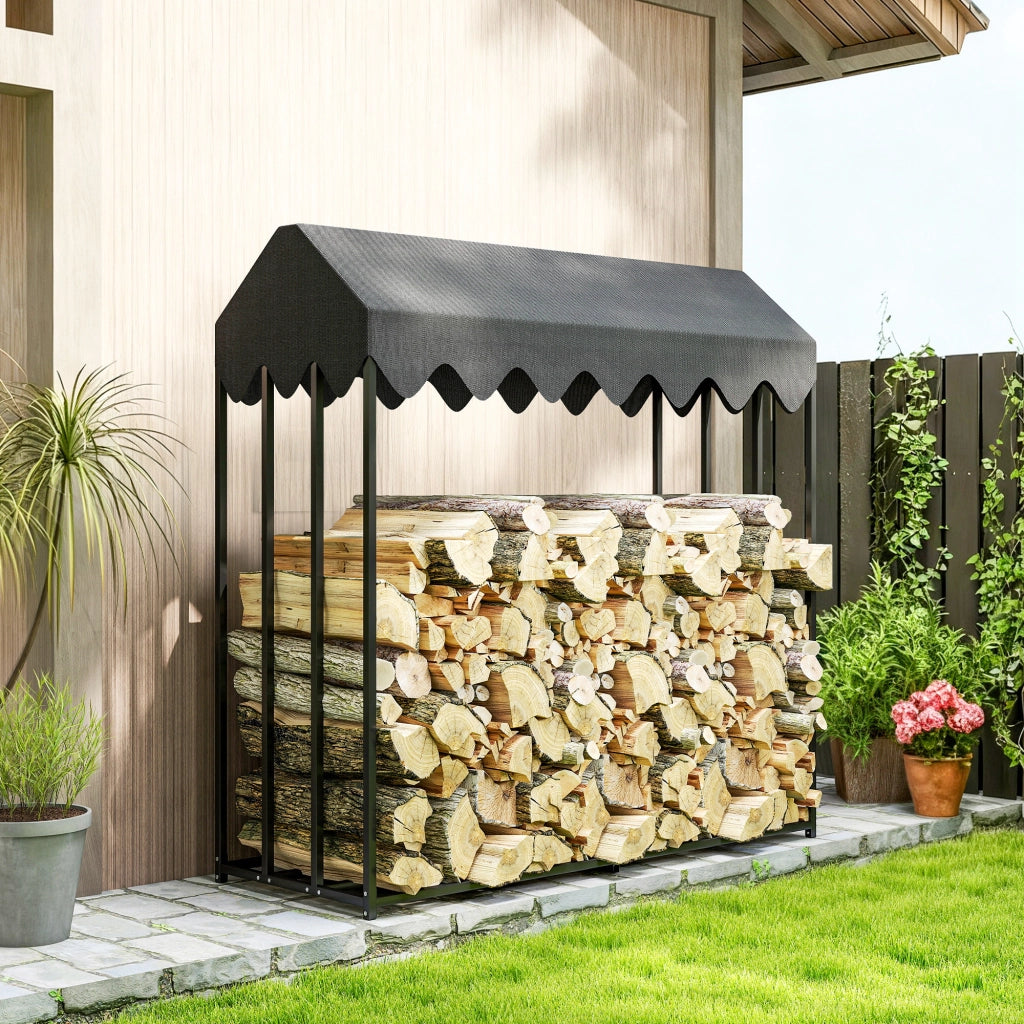 Porta Legna da Esterno ¨C Zephmum ¨C 186x70x185 cm Nero Acciaio