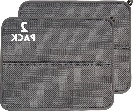 Afdruipmat microvezel - afdruipmat per cucina - 44 x 36 cm - 2 pezzi - afdruipmat per lavello e servizio - servizio da tavola - sottopiatto - grigio