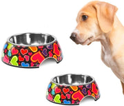 Piatto per Cani e Gatti – In Acciaio Inossidabile e Melamina – Con Noduli Antiscivolo – Dimensioni: Ø 22 cm – Capacità 700 ml – Disegno a Cuore, Multicolore