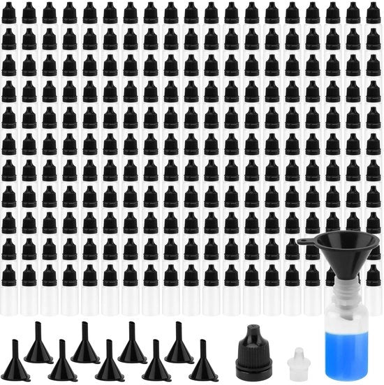 Set di bottiglie a schiocco 200 pezzi - 10 ml - Flaconi a schiocco - Plastica - Bocchette sicure - Materiale trasparente - Bottiglie a schiocco