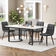 Set tavolo da pranzo per 4 persone con 4 sedie in lino, piano in MDF effetto marmo, bianco, 140 × 80 cm