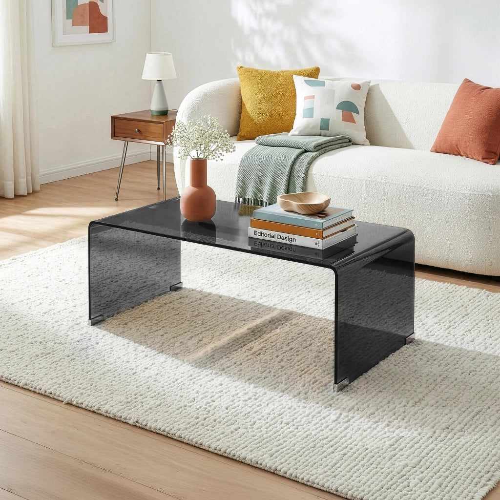Tavolino da Caffè Väsas in Vetro 90 x 45 x 35 cm - Grigio Scuro [en.casa]