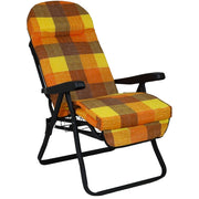 Marvin Sdraio Reclinabile da Giardino Sofia con Poggiapiedi Estraibile, 7 Posizioni, Cuscino Anat MARRONE/ARANCIO QUADRI