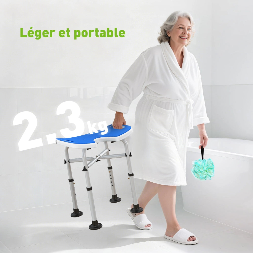 Sgabello da doccia regolabile con barra di appoggio ¨C zephmum ¨C blu scuro 39-51.5 cm