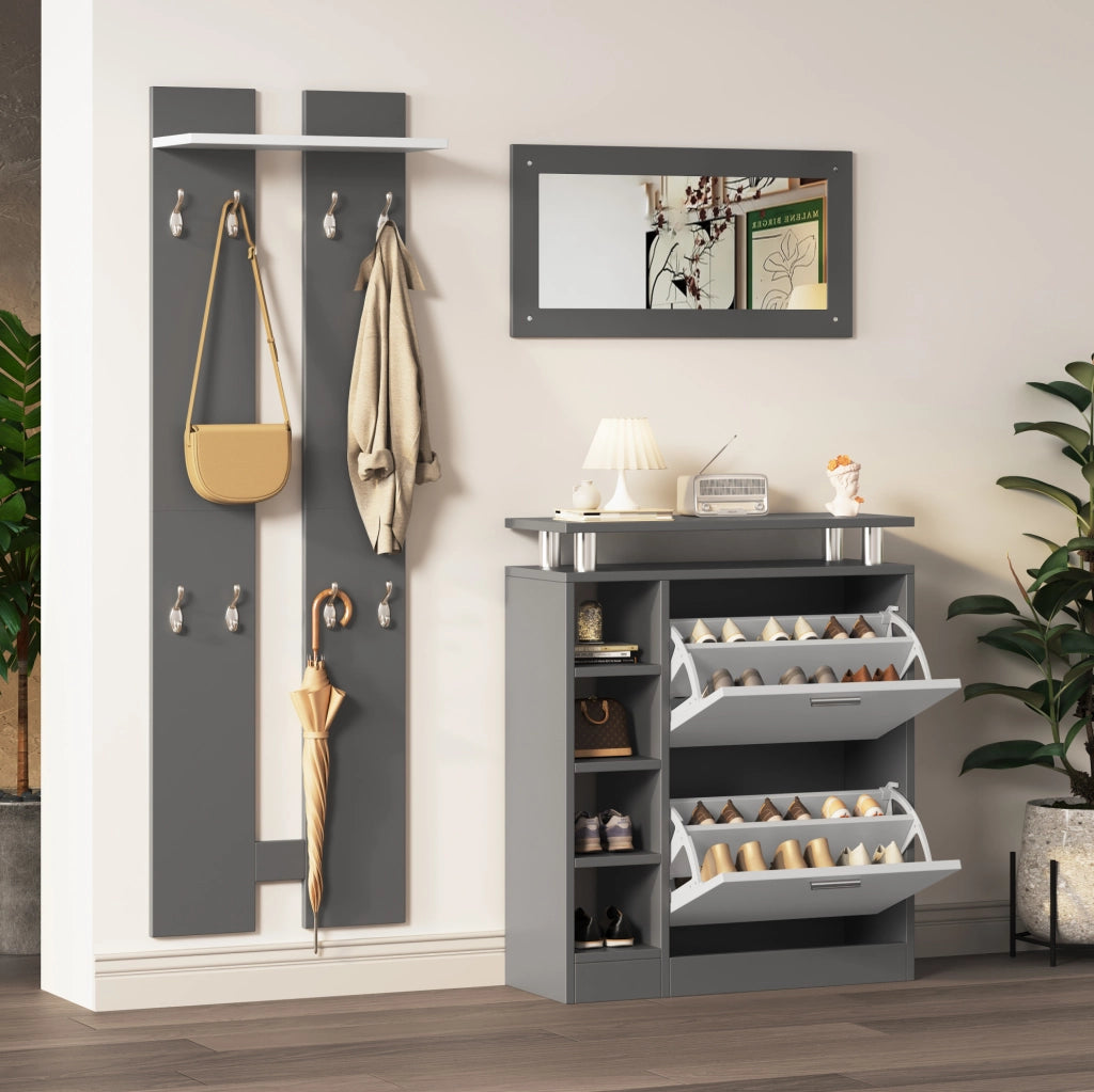 Set ingresso con specchio e scarpiera 80x25x96;5 cm in truciolare grigio