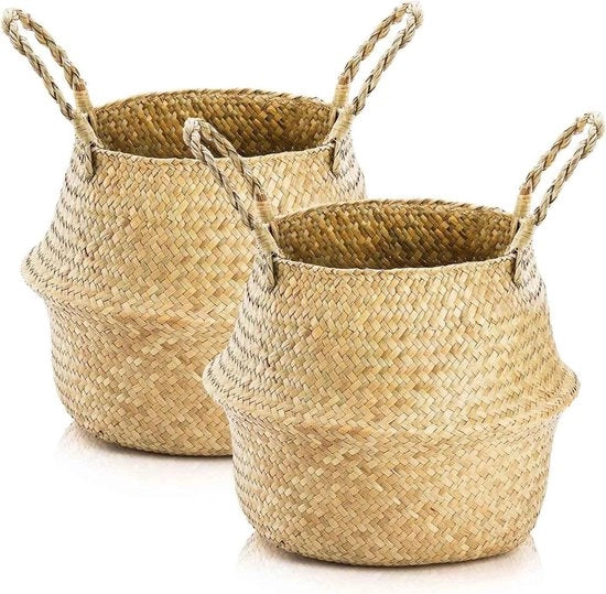 Set di Conservazione per Zebrini | Rond, Tessuto, Naturale | Maniglie | Cestino della Cucina, Cestino per Fiori, Cestino per Oggetti | Ripiegabile | Deposito a Soffitto, Piante, Giocattoli | Dimensione XL