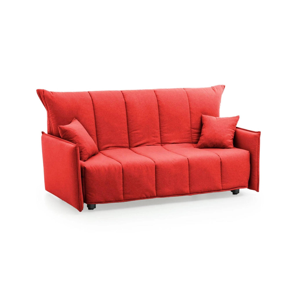 Divano Letto Ardis, Divano a 3 posti, Made in Italy, SofÒ  Soggiorno con apertura a carrello con apertura a carrello, in tessuto imbottito, con Braccioli standard, cm 190x90h85, colore Rosso
