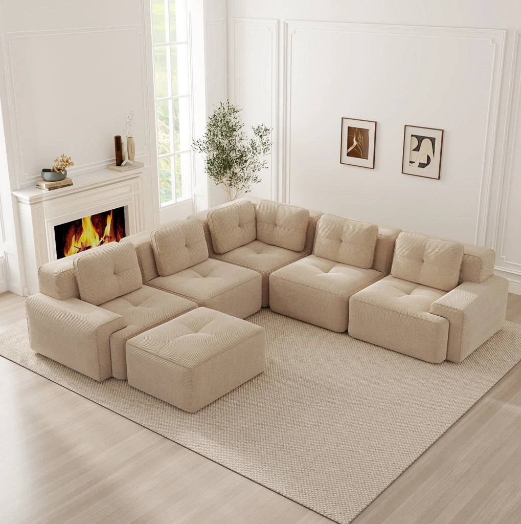 Divano angolare modulare senza struttura rigida; 295x295x69 cm; corduroy beige