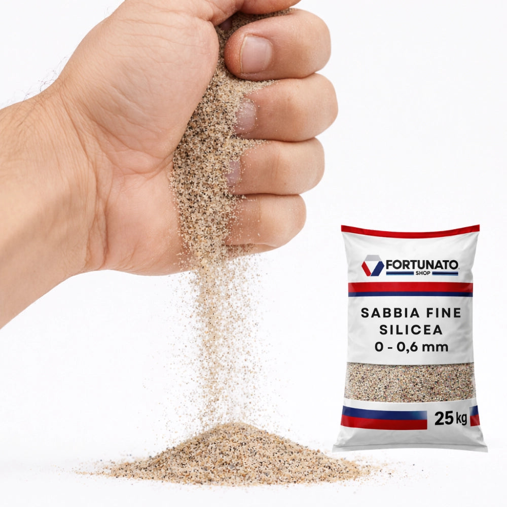 Sabbia silicea fine granulometria 0-0,6 mm finitura superfici sacco kg 25