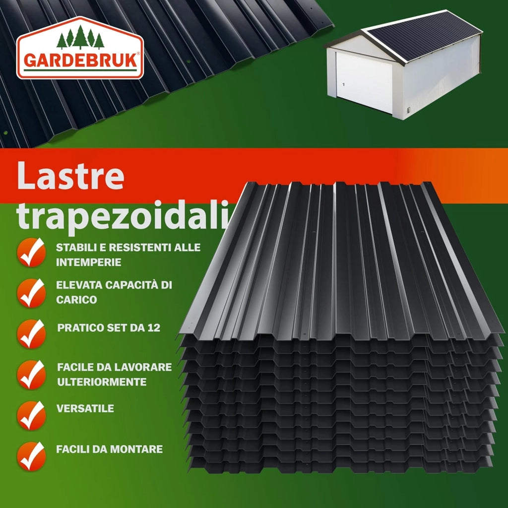 12x Lamiere Zincate Profilate in Metallo129cm x 46cm = 7m² Lastre Ondulate Trapezoidali Pannelli Resistenti Tetto Tettoia Garage Lamiera Grecata