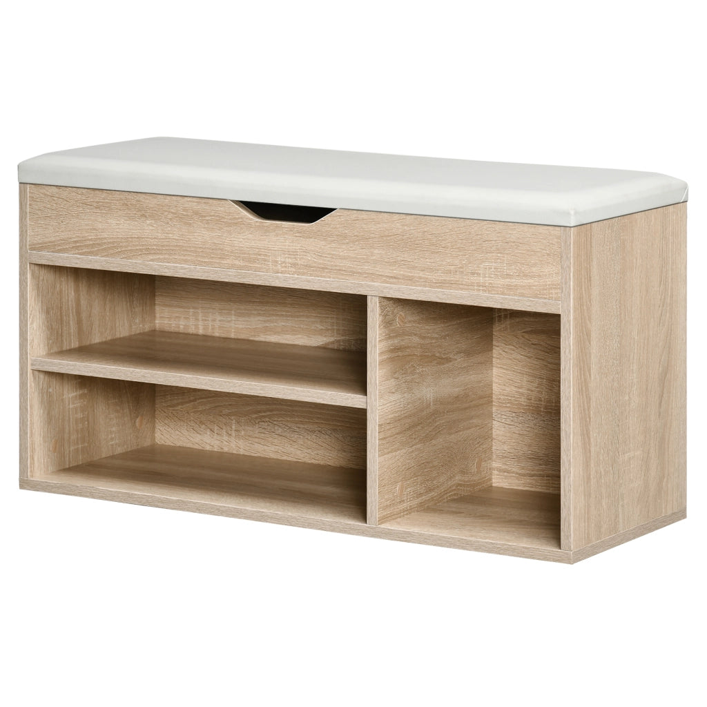 Scarpiera Imbottita con 2 Ripiani Aperti e Spazio a Scomparsa ¨C zephmum ¨C Legno e Pelle PU, 80x30x45 cm
