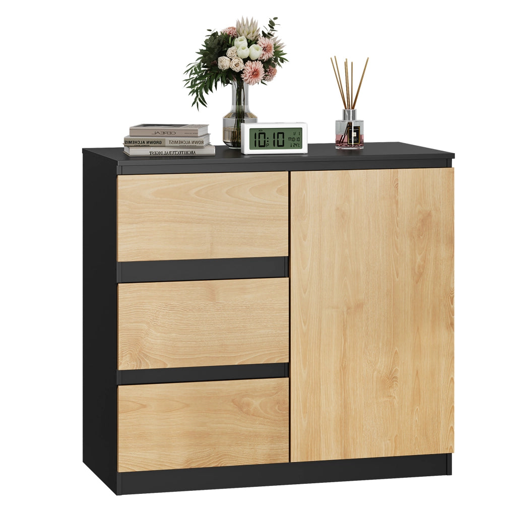 Cassettiera 3 cassetti con ante ¨C zephmum ¨C nero rovere 80x75x40cm