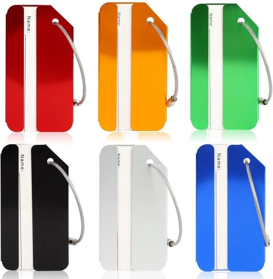 Etichette per borse 6 pezzi - Etichette acqua resistenti per valigie - Etichette metalliche - Carta d'identità per Famiglia/Amici - Accessori da viaggio - Varie colori