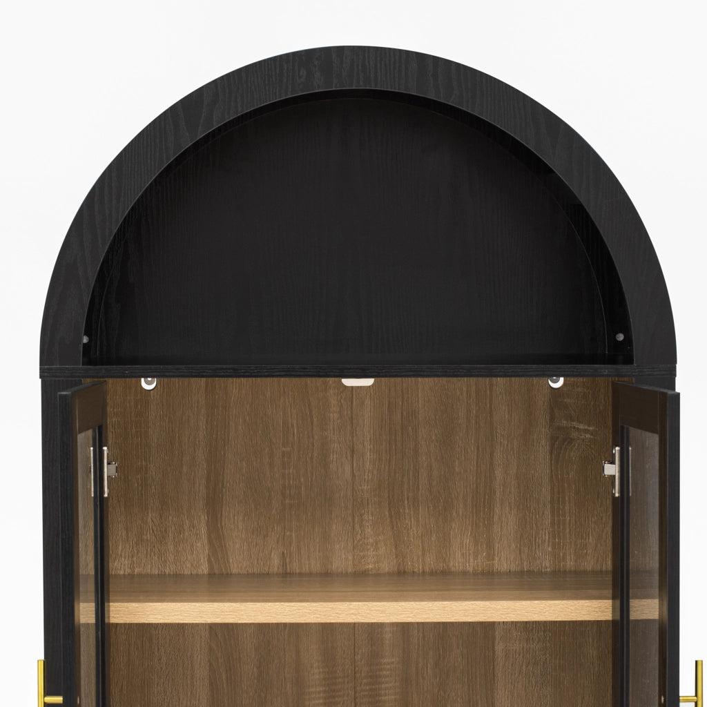 Credenza da cucina con 2 ante in vetro; 2 cassetti e ripiani regolabili - in MDF e vetro - nero