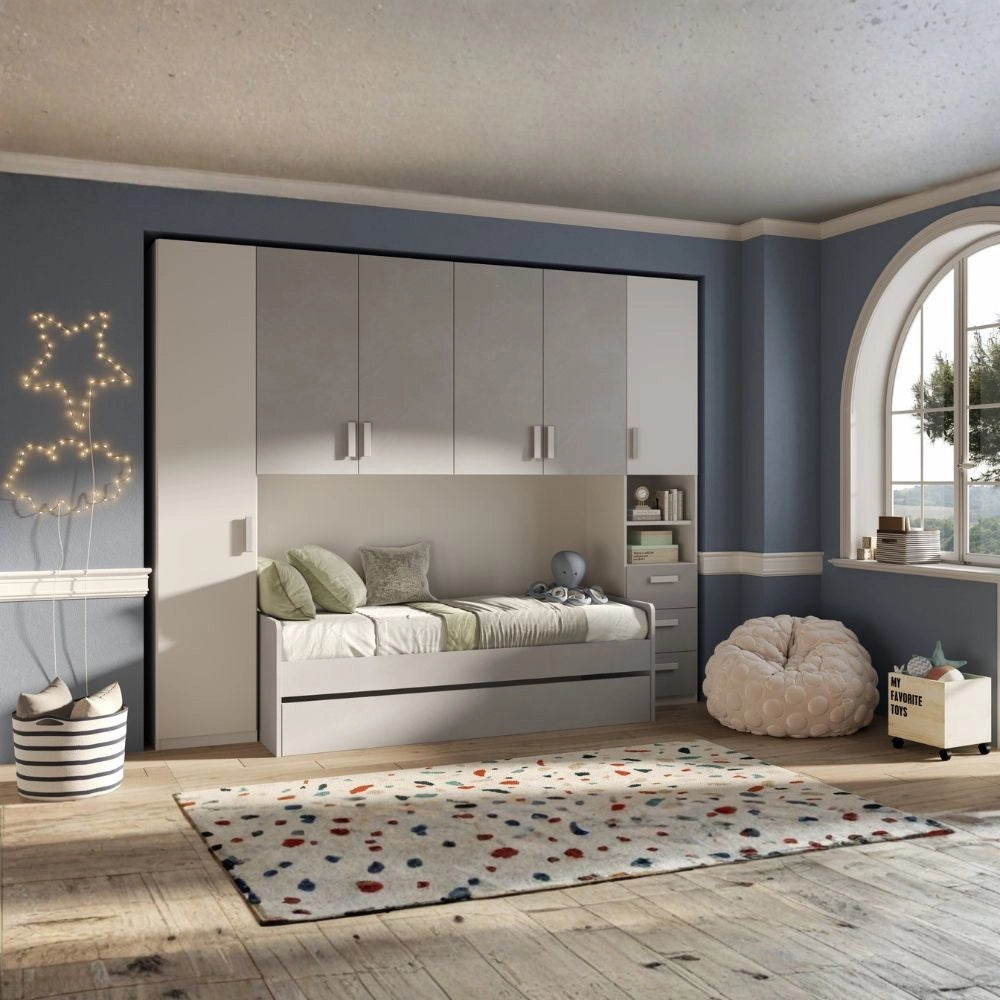 Cameretta a ponte Gilbert bianco opaco e gesso con 2 letti 293x5x240.5H