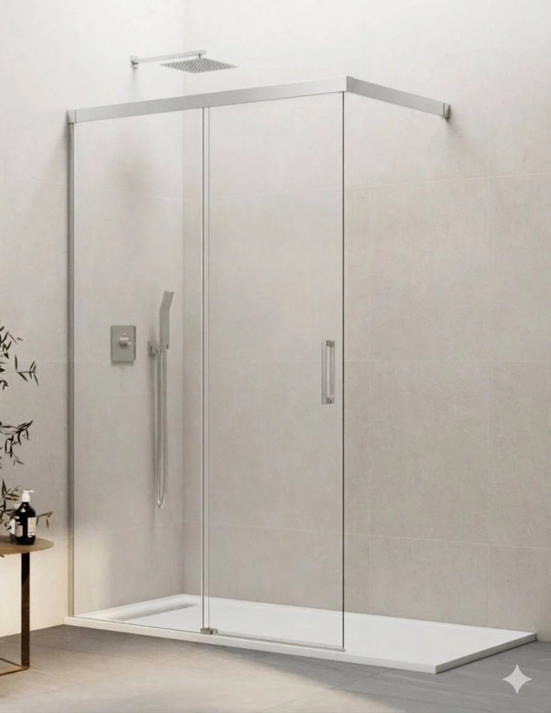 Porta doccia scorrevole 1+1 THALASSA (BASIC) walk-in 140 cm Profilo Cromo vetro trasparente