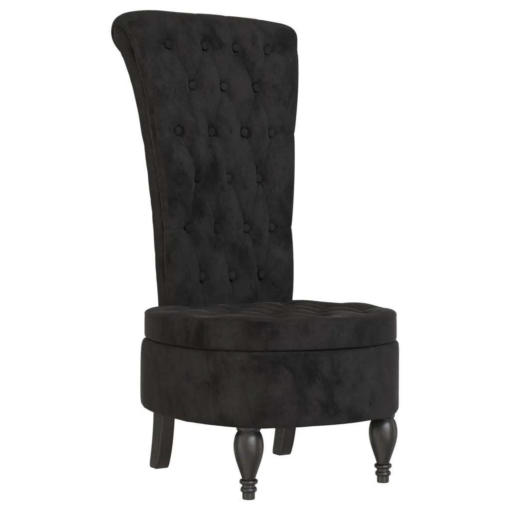 Poltrona | Sedia con Schienale Alto Design con Bottoni in Velluto Nero