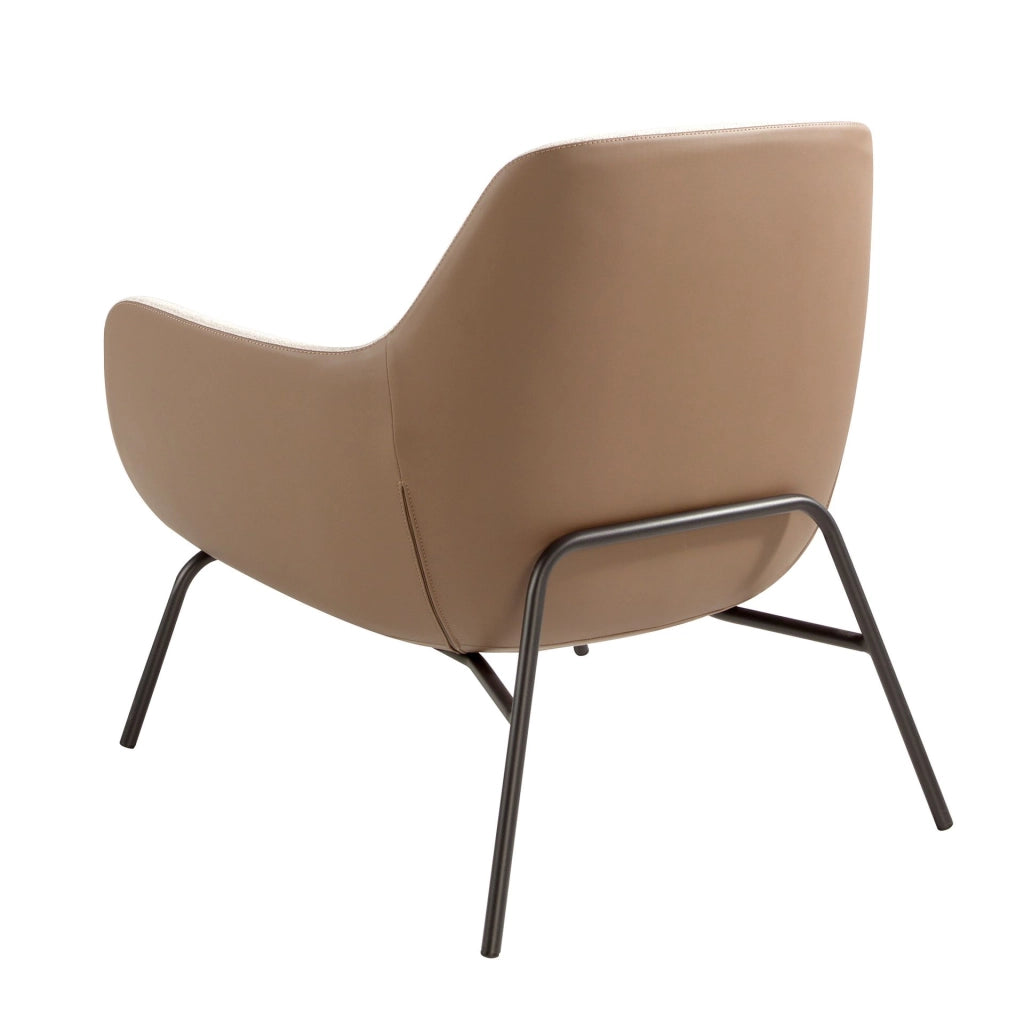 Poltrona in tessuto crema ed ecopelle marrone