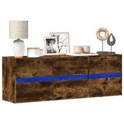 Mobile TV a Parete con Luci LED Rovere Fumo 130x31x45 cm 852303
