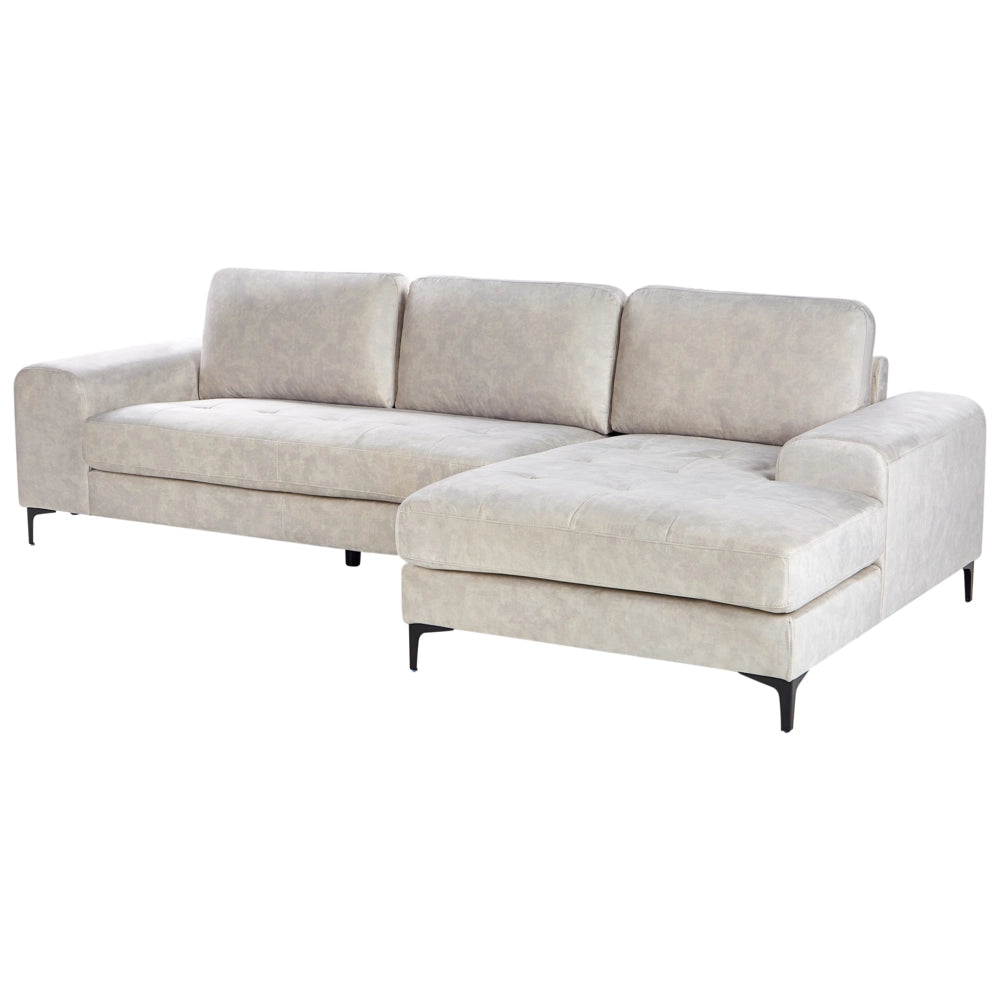 Divano angolare moderno a L con gambe in metallo e velluto Beige chiaro lato sinistro da soggiorno minimalista