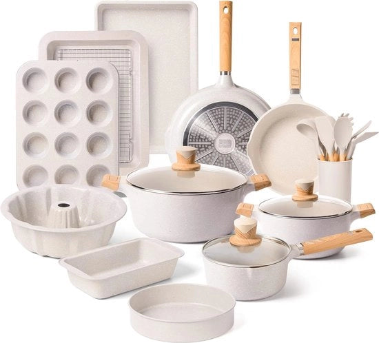Set di pentole e padelle antiaderenti - Cucina in granito per induzione e cottura a fuoco aperto