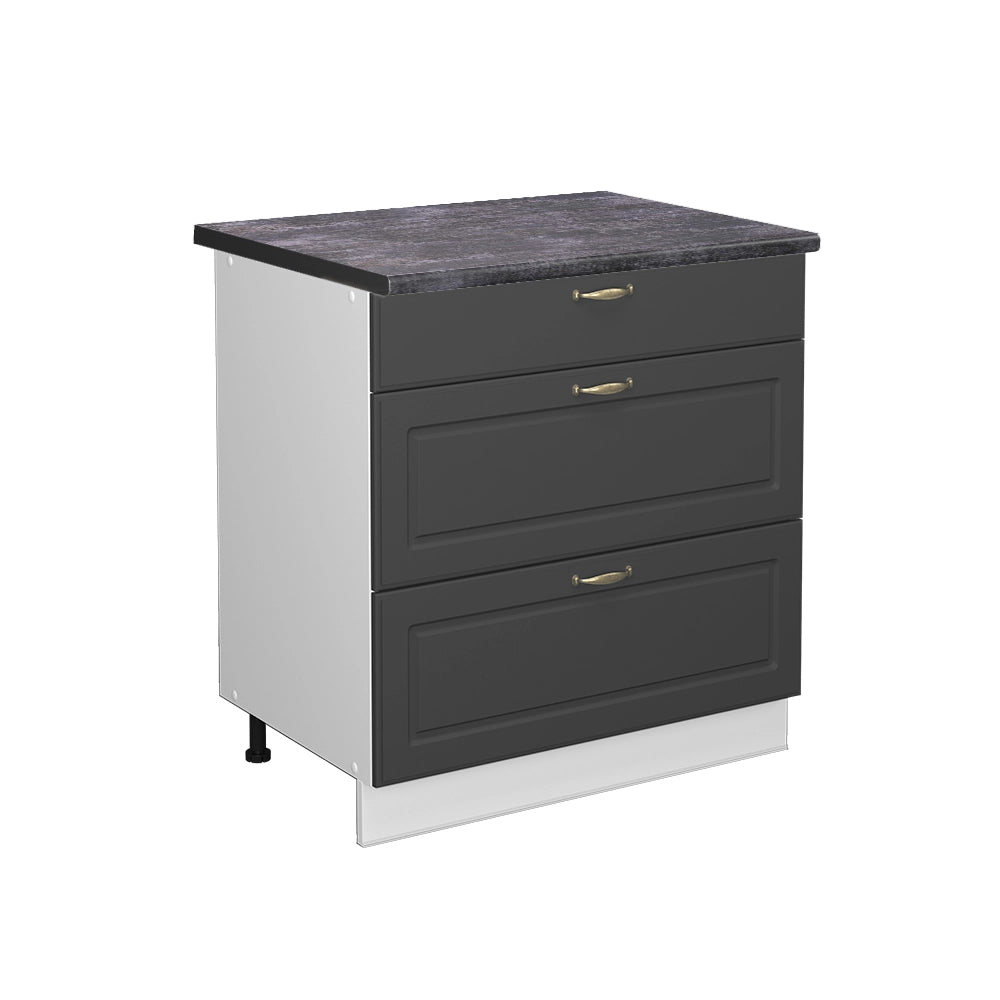 Mobiletto base per cucina Fame-Line Oro-antracite rustico/Bianco 80 cm con 3 cassetti, PL Antracite Vicco