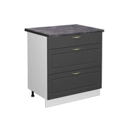 Mobiletto base per cucina Fame-Line Oro-antracite rustico/Bianco 80 cm con 3 cassetti, PL Antracite Vicco