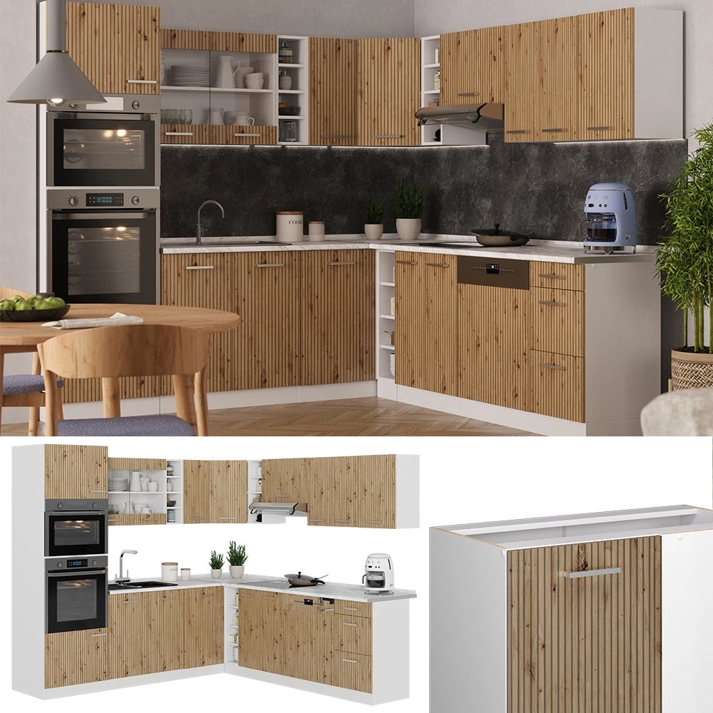 Cucina angolare completa R-Line Rovere artigianale/Bianco 247 x 237 cm, PL Rovere Vicco