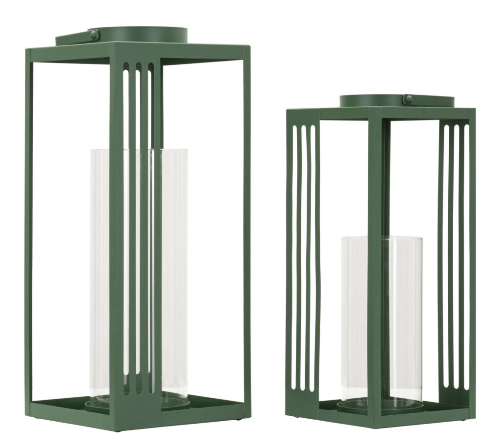 Lanterne Linee Coppia 18,3x18,3x43,5 cm in Metallo e Vetro Verde