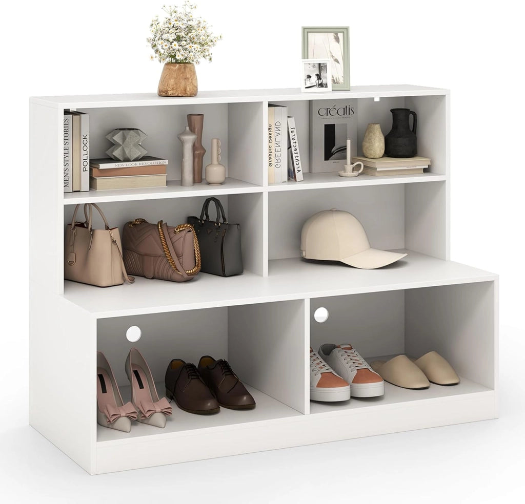 2 in 1 Scarpiera da Ingresso, Combinazione di Armadio e Panchina, Organizzatore Moderno con 6 Cubi e 2 Kit Antiribaltamento per Soggiorno Corridoio Ingresso, 120 x 50 x 90 cm