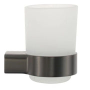 Trade Shop - Porta Spazzolini Parete Stilizzato Acciaio Grigio Con Bicchiere Vetro Satinato Bagno 87938 -