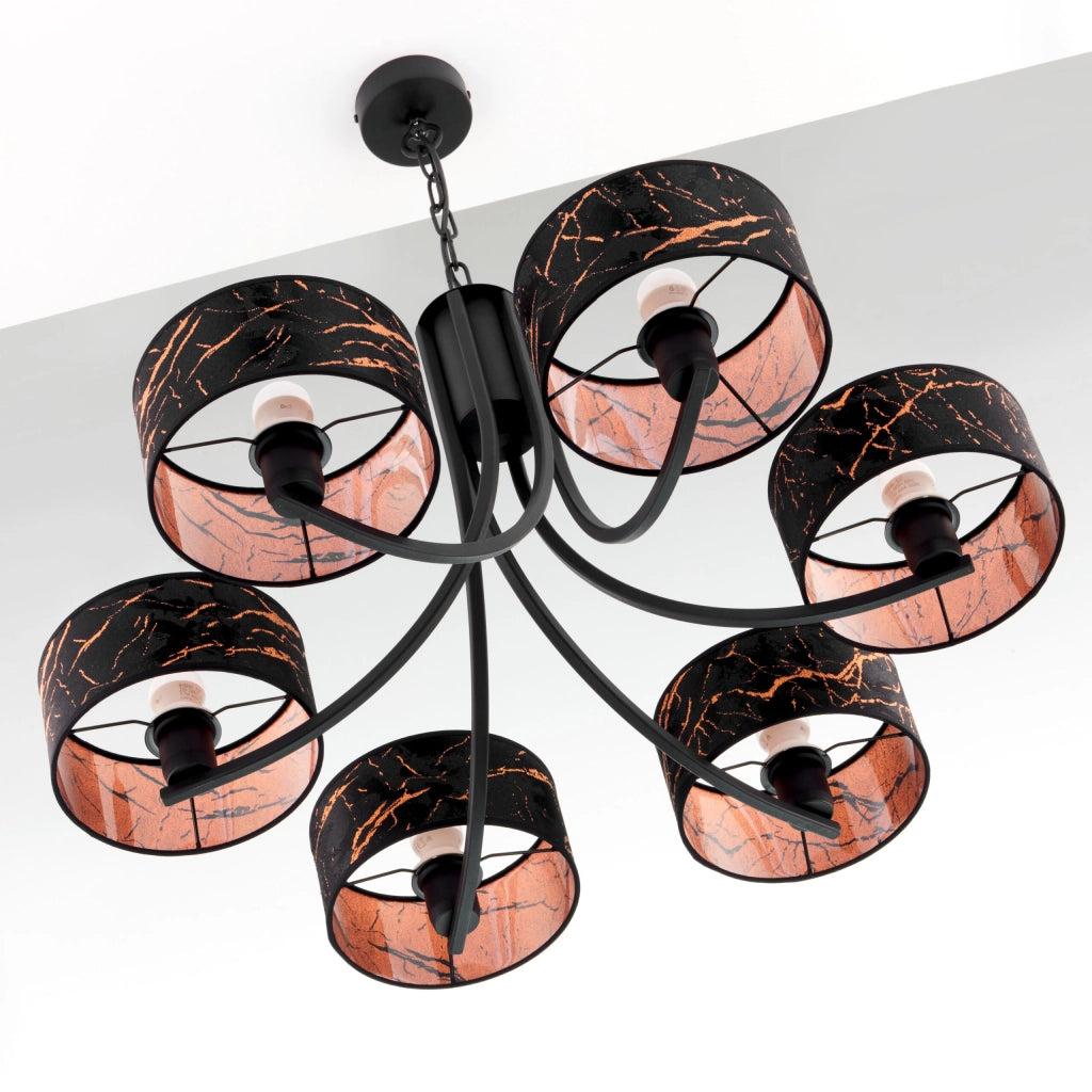 Lampadario Arthur nero rame 6xE27 15W catena Jupiter
