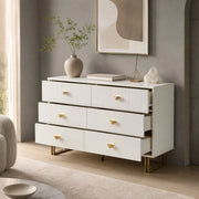 Set sideboard con specchio da parete 80x80 cm; 6 cassetti; MDF; bianco